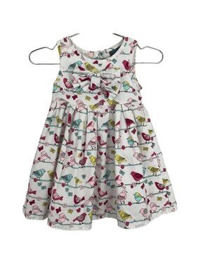 BadaBoom Baby Girl Easter Dress Sz 9 Months White Colourful Birds Spring Wedding